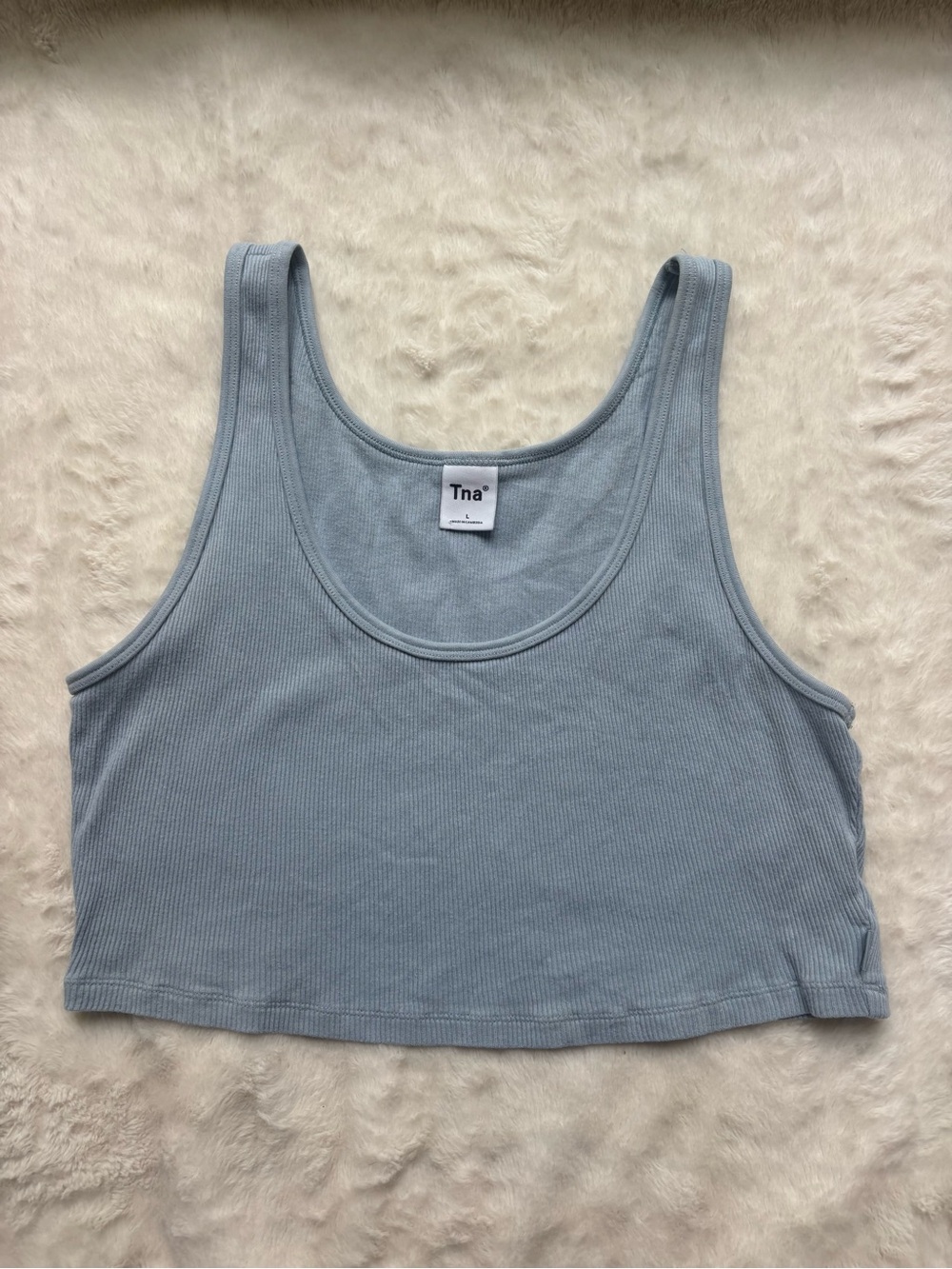Aritzia Tna Ribbed Cropped Tank Top Sky Blue 100% Cotton Size Large